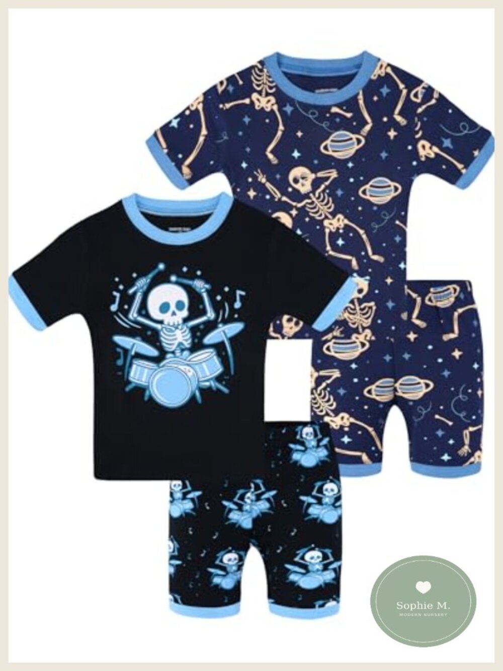 Boys Short Sleeve Cotton Pajama Set 4-Piece Snug Fit Toddler Sleepwear
